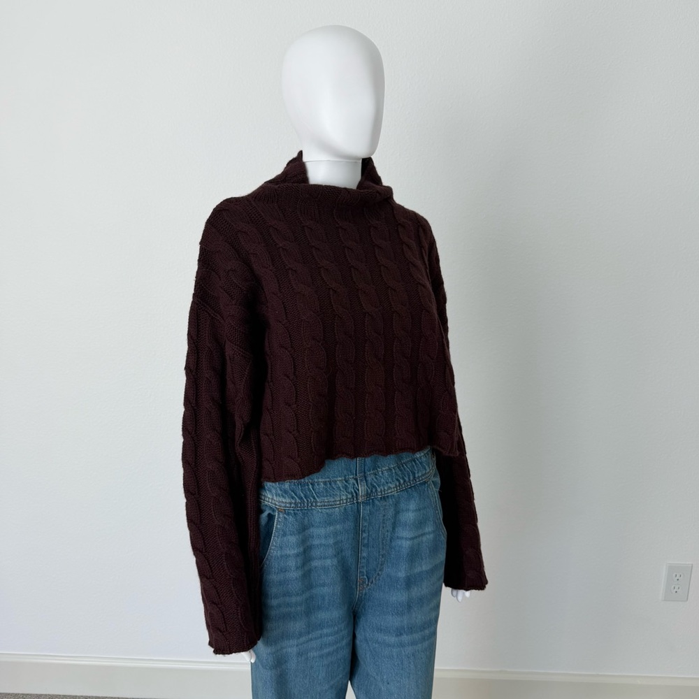 Astr Dark Red-Brown Cable Knit Turtleneck Sweater